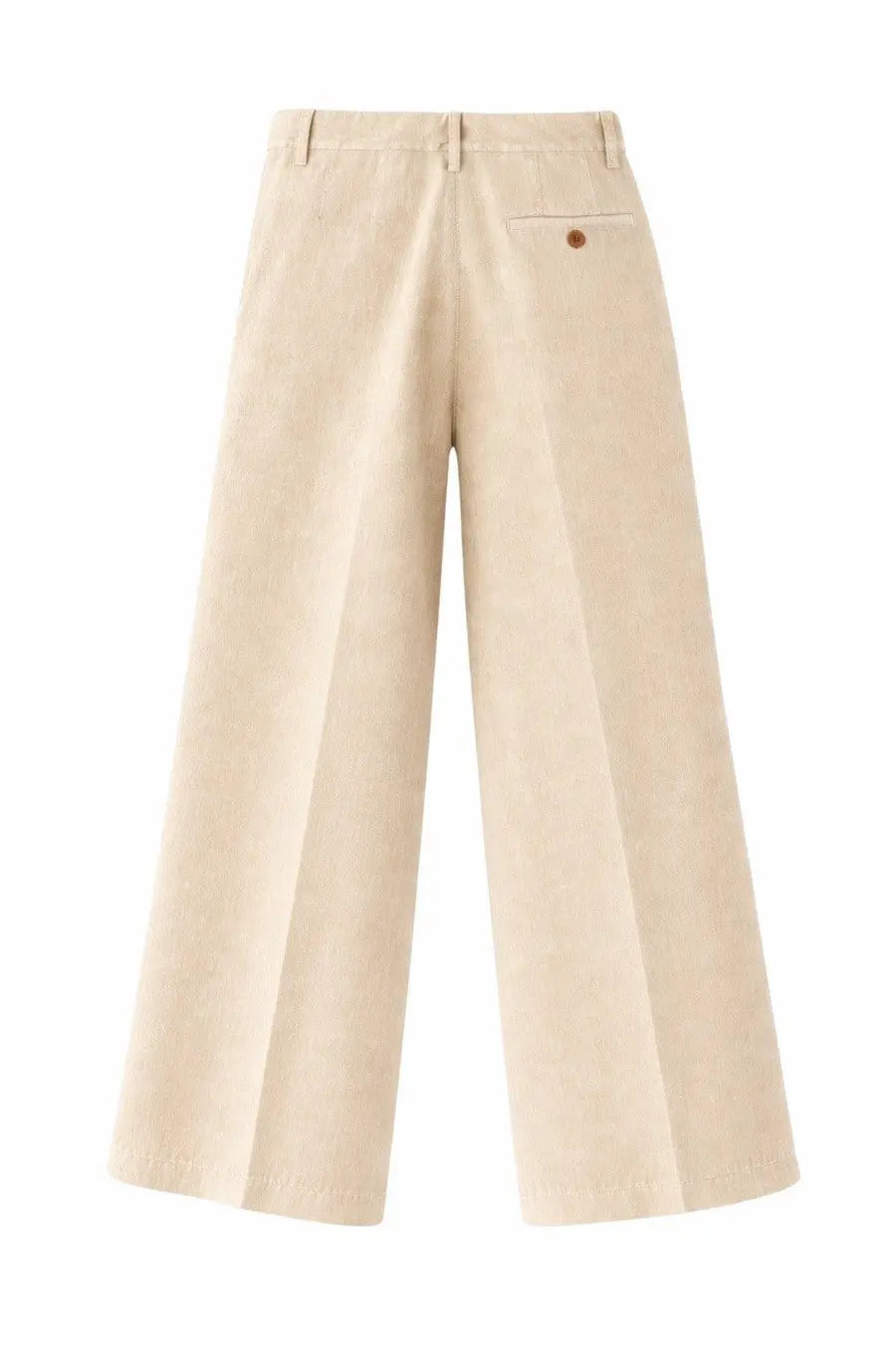 Aspesi women’s beige cotton and linen tailored pants with wide-leg relaxed fit and subtle texture