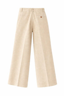 Aspesi women’s beige cotton and linen tailored pants with wide-leg relaxed fit and subtle texture