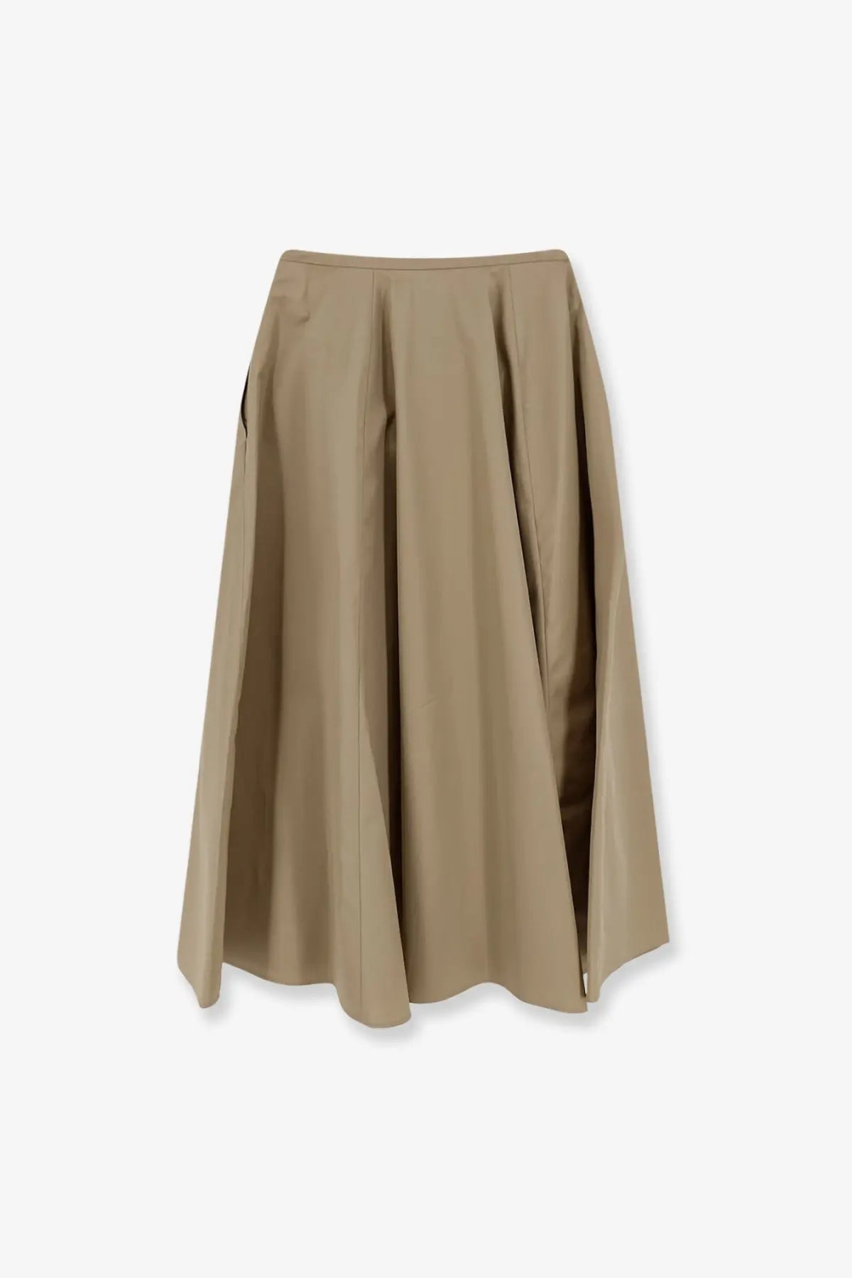 Aspesi women’s cotton a-line midi skirt in soft beige with subtle vertical pleats and side slits for movement