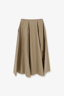 Aspesi women’s cotton a-line midi skirt in soft beige with subtle vertical pleats and side slits for movement