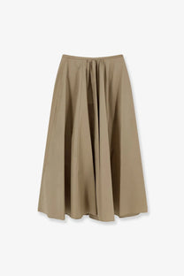 Aspesi women’s cotton long a-line skirt in soft beige with lightweight fabric and subtle pleats at the waistband