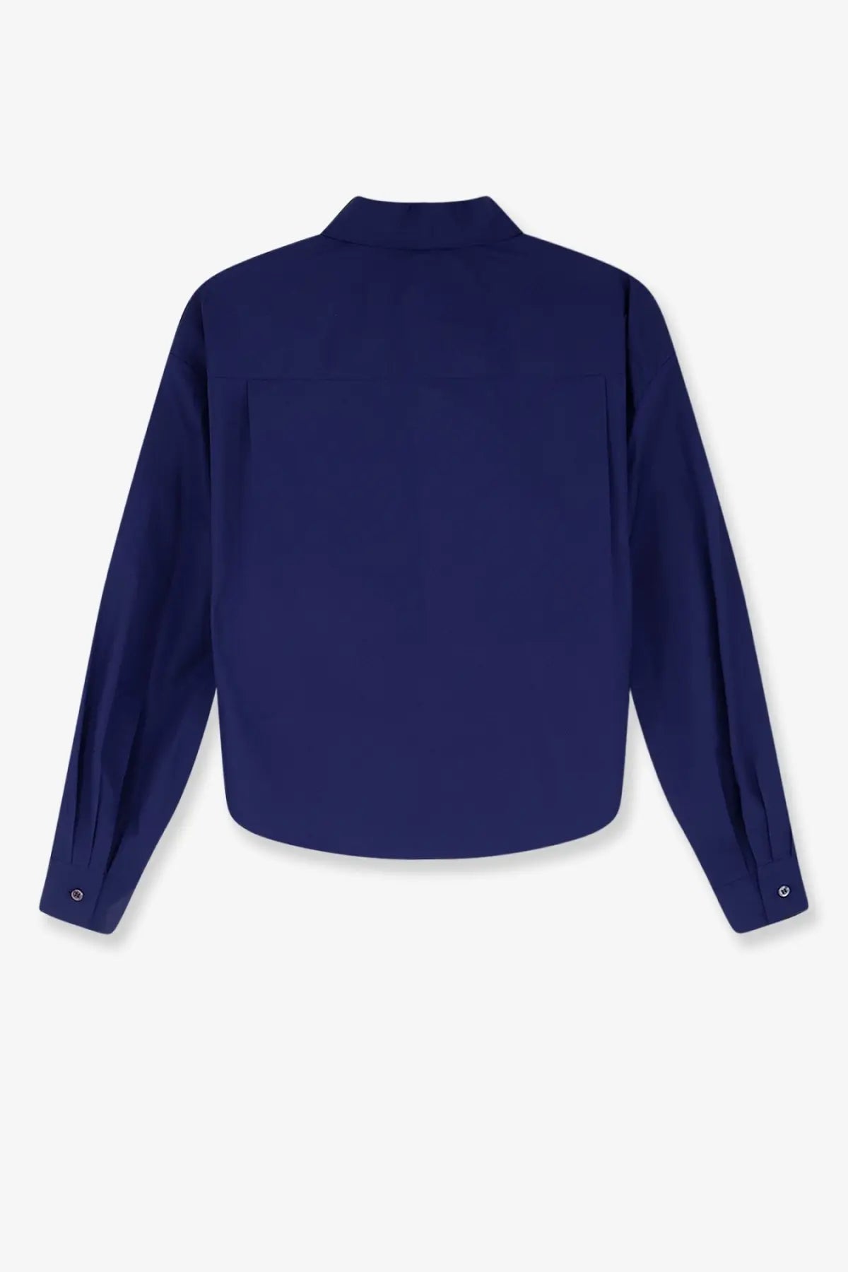 Aspesi women’s navy blue cotton long-sleeved button-up shirt with classic collar and pleated cuffs