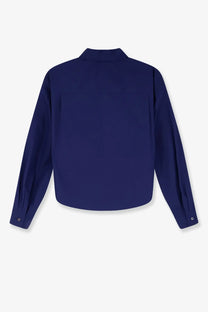 Aspesi women’s navy blue cotton long-sleeved button-up shirt with classic collar and pleated cuffs
