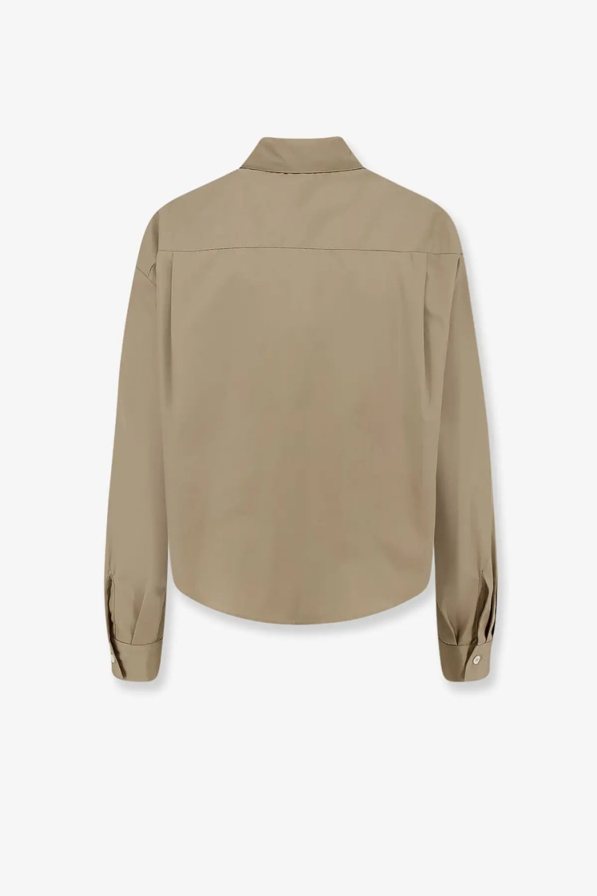 Beige aspesi women’s cotton long-sleeved shirt with classic collar and subtle seam detailing