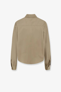 Beige aspesi women’s cotton long-sleeved shirt with classic collar and subtle seam detailing