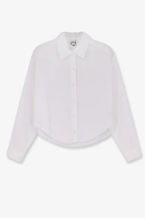 Aspesi women’s white cotton long-sleeved button-up shirt with classic collar and slightly flared hem