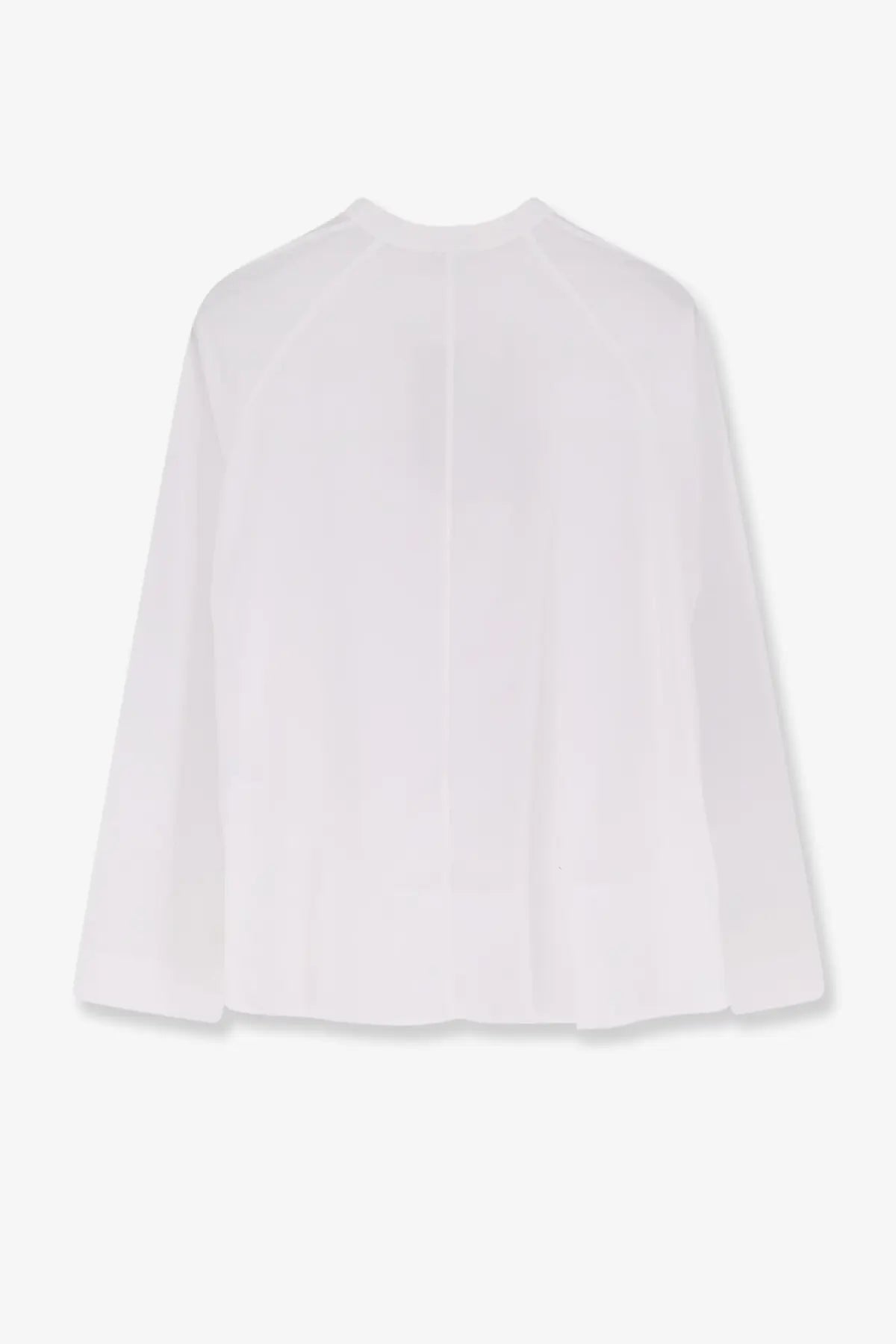 Aspesi womens white cotton blouse lightweight with soft drape and subtle pleats on the back side