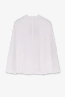 Aspesi womens white cotton blouse lightweight with soft drape and subtle pleats on the back side