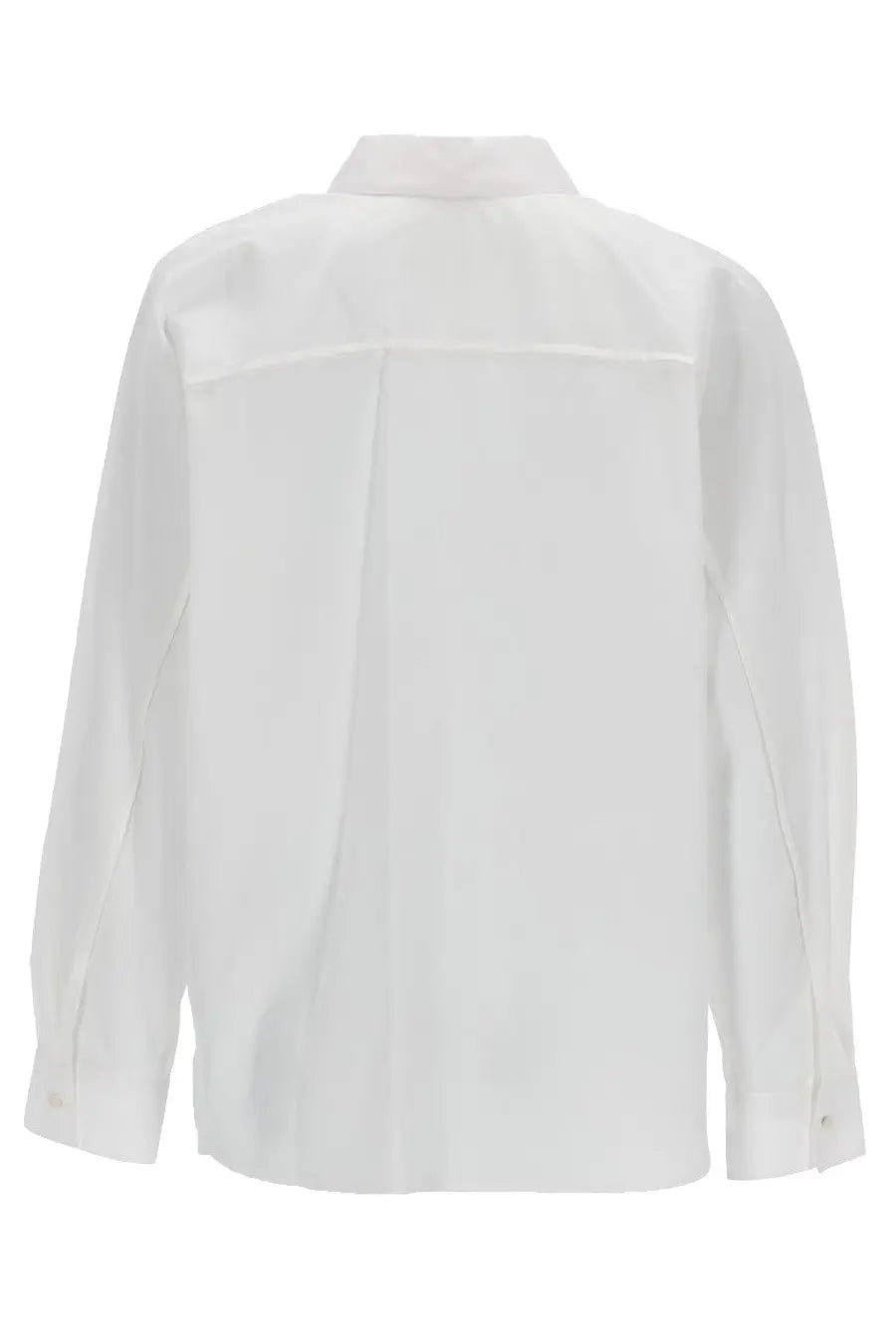 Aspesi women’s white cotton shirt with long sleeves classic collar and subtle seam detailing front view