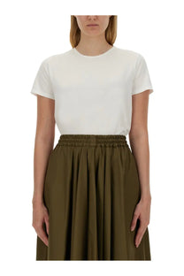 Aspesi women’s white cotton shirt featuring a minimalist design with a round neckline and short sleeves