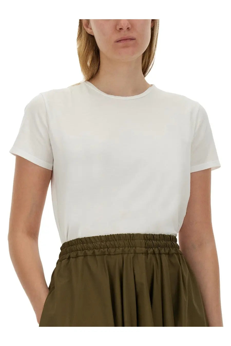 White cotton short-sleeved t-shirt with simple round neckline from aspesi womens cotton shirt white collection