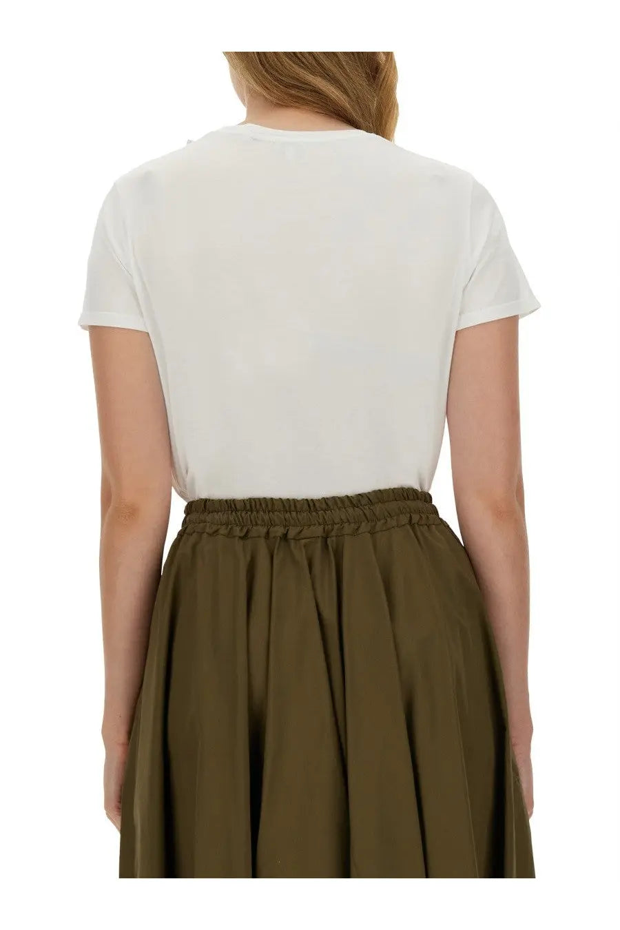 Aspesi women’s white cotton shirt with short sleeves round neckline and a soft slightly loose fit