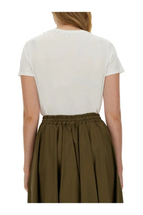 Aspesi women’s white cotton shirt with short sleeves round neckline and a soft slightly loose fit