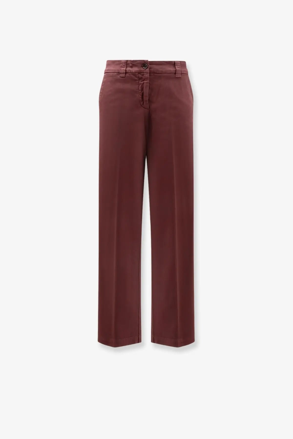 Aspesi women’s cotton trousers Barbera in burgundy wide-leg with smooth glossy fabric and button pleat waistband