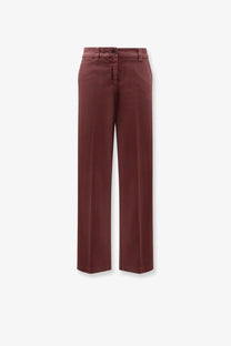 Aspesi women’s cotton trousers Barbera in burgundy wide-leg with smooth glossy fabric and button pleat waistband