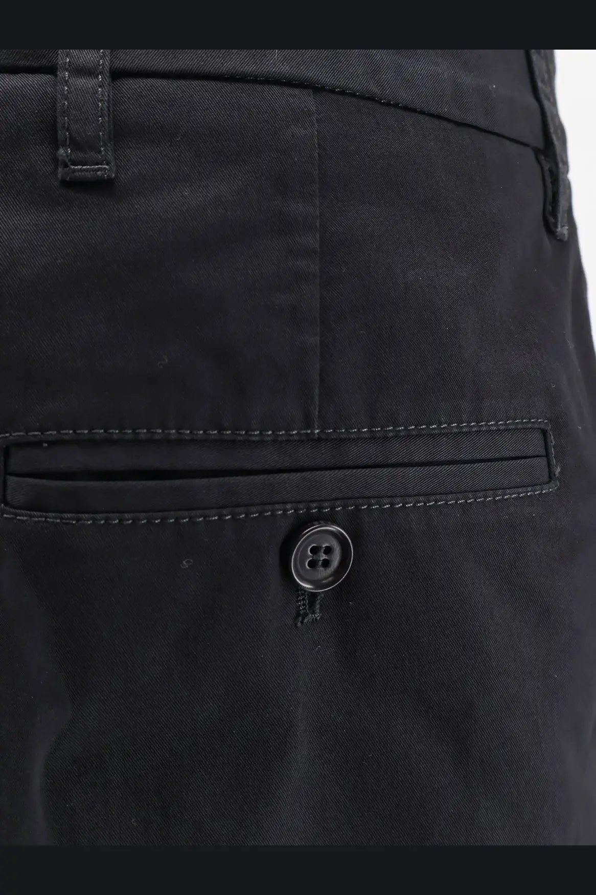 Aspesi women’s cotton black chino trousers with button front subtle texture and matching stitching