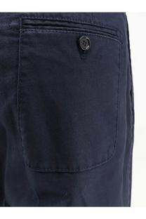 Back view of aspesi women’s dark navy cotton denim shorts with single button closure on back pocket