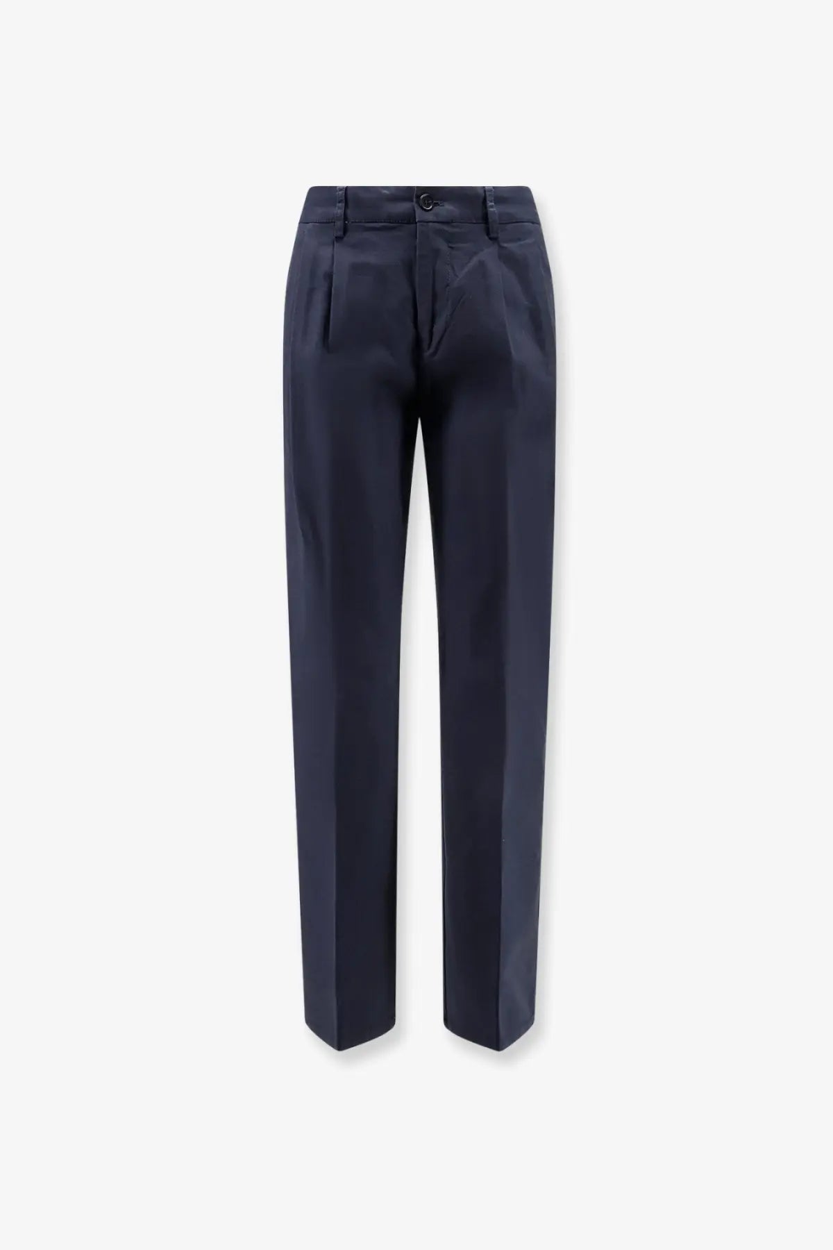 Navy blue aspesi women’s cotton trousers with pleated design and tailored fit featuring a subtle sheen