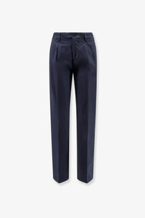 Navy blue aspesi women’s cotton trousers with pleated design and tailored fit featuring a subtle sheen