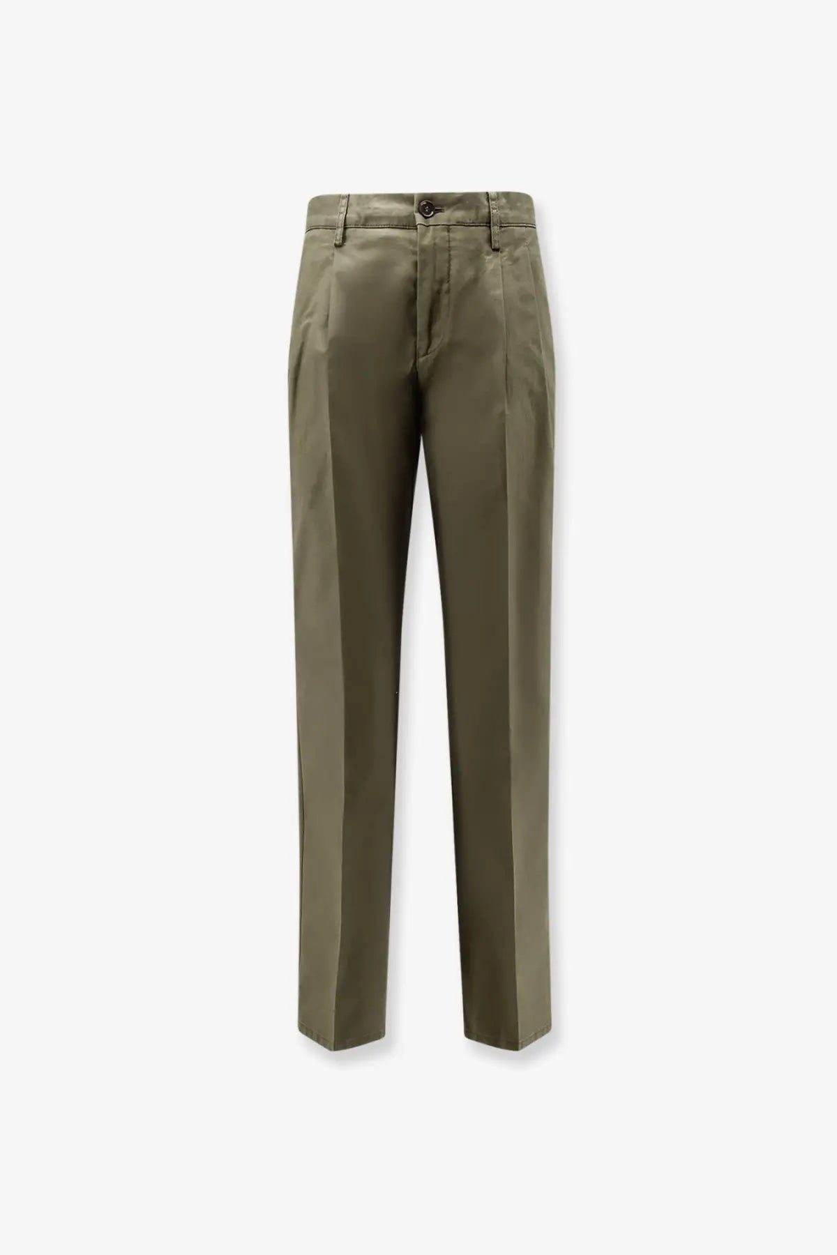 Olive green ASPESI women’s cotton chino trousers with classic straight-leg cut and button closure