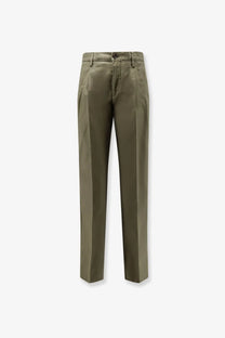 Aspesi women’s olive green cotton chino trousers with classic straight-leg cut and button closure