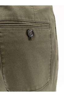 Aspesi women’s olive green cotton twill trousers with dark metallic button on the front pocket
