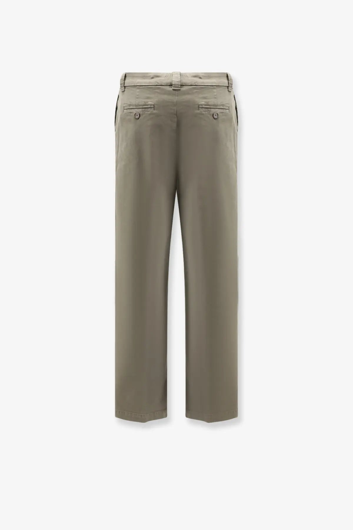 Aspesi women’s cotton grey trousers shown from the back with khaki straight-leg chino style and classic pocket design