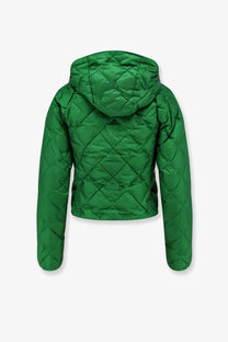 Aspesi women’s green nylon down jacket with vibrant quilted puffer design and hood for warmth and style