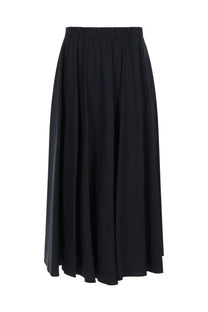 Black pleated midi skirt with elastic waistband in popeline blue by aspesi for women
