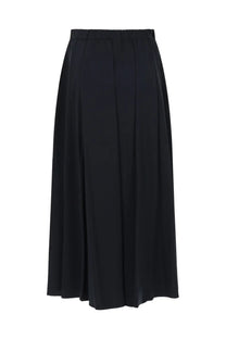 Aspesi women’s gotta midi in popeline blue with black pleated smooth flowing fabric and elastic waistband