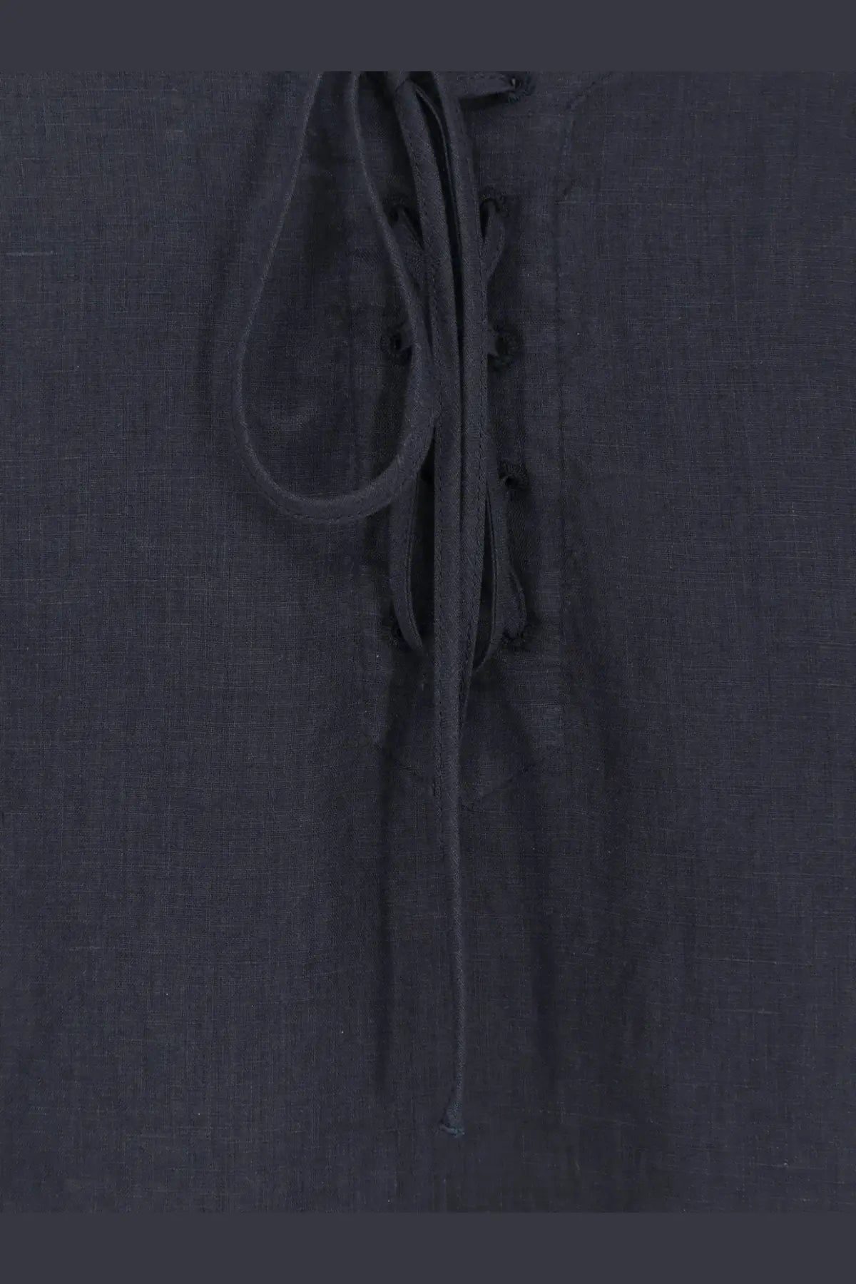 Aspesi women’s blue linen shirt with dark gray fabric and lace-up front featuring matching ties