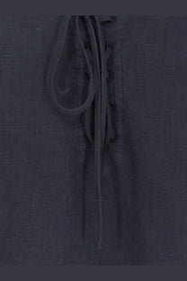 Aspesi women’s blue linen shirt with dark gray fabric and lace-up front featuring matching ties