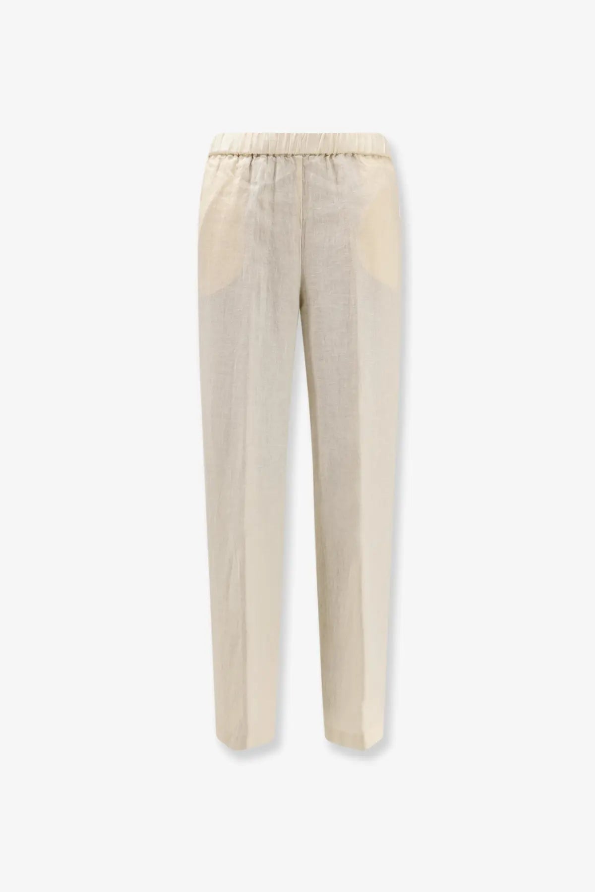 Beige aspesi women’s linen trousers with elastic waistband and subtle side pockets for comfortable wear