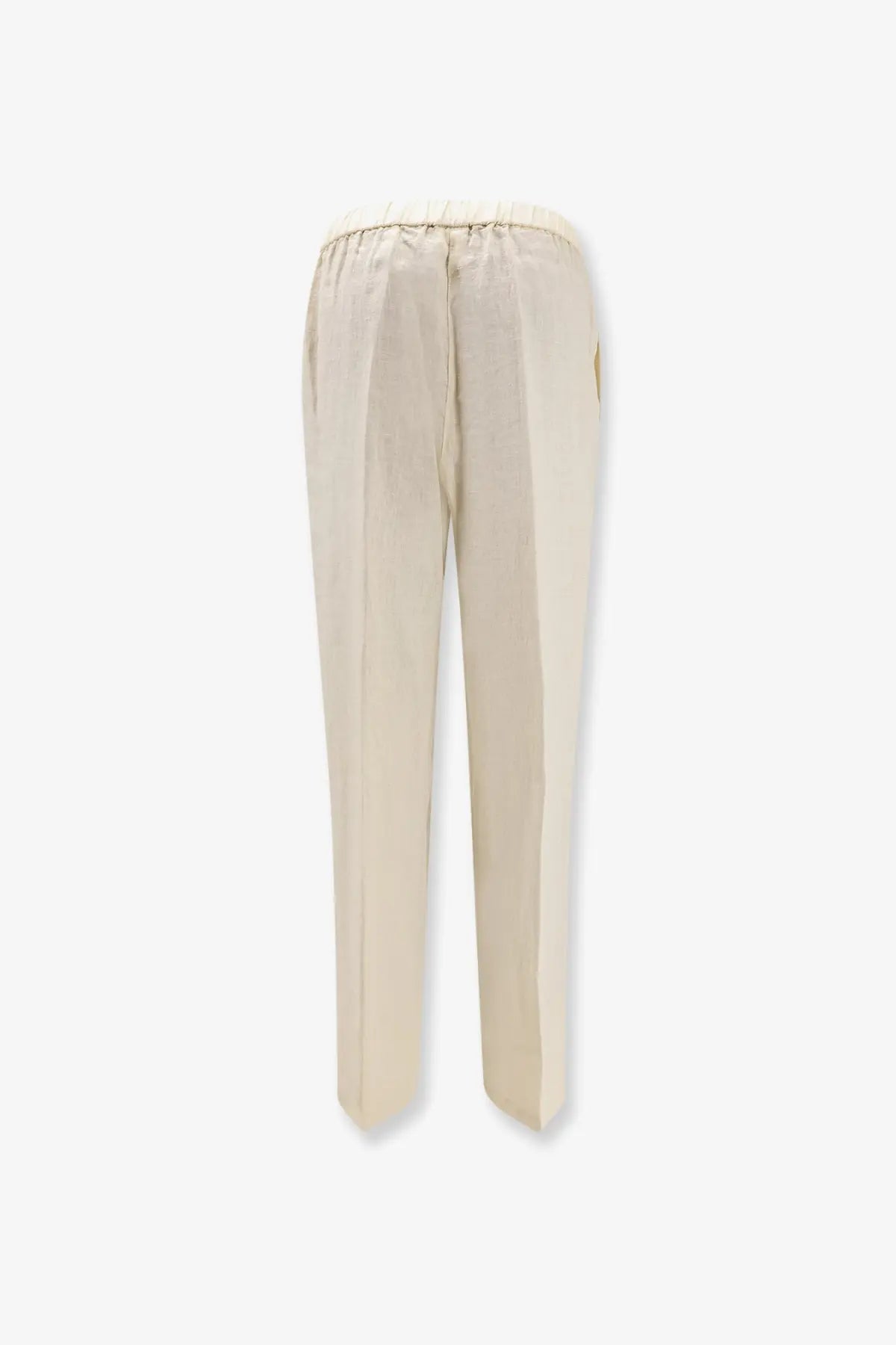 Aspesi women’s cream linen slim-fit trousers with elastic waistband and vertical seam detailing