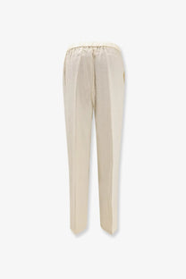 Aspesi women’s cream linen slim-fit trousers with elastic waistband and vertical seam detailing
