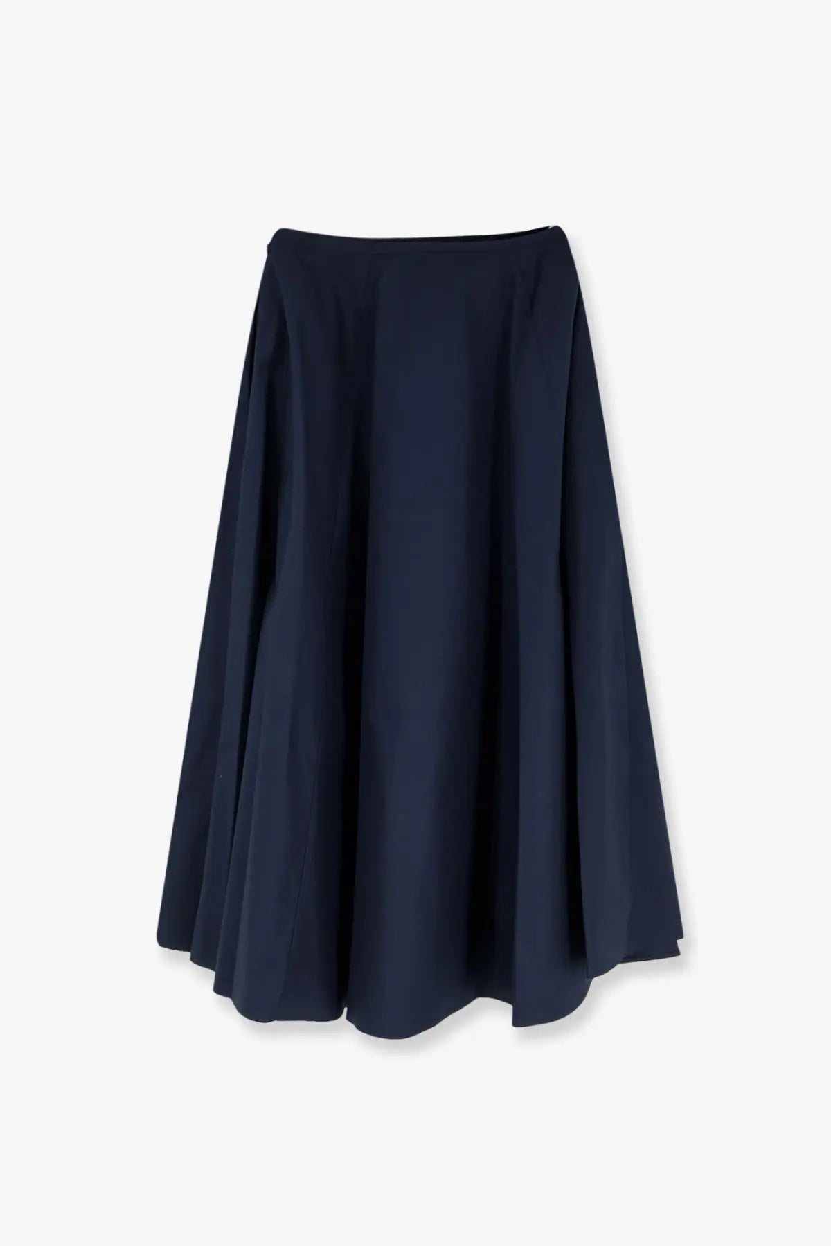 Navy blue ASPESI women’s long cotton skirt with high waist a-line shape and subtle pleats in smooth fabric