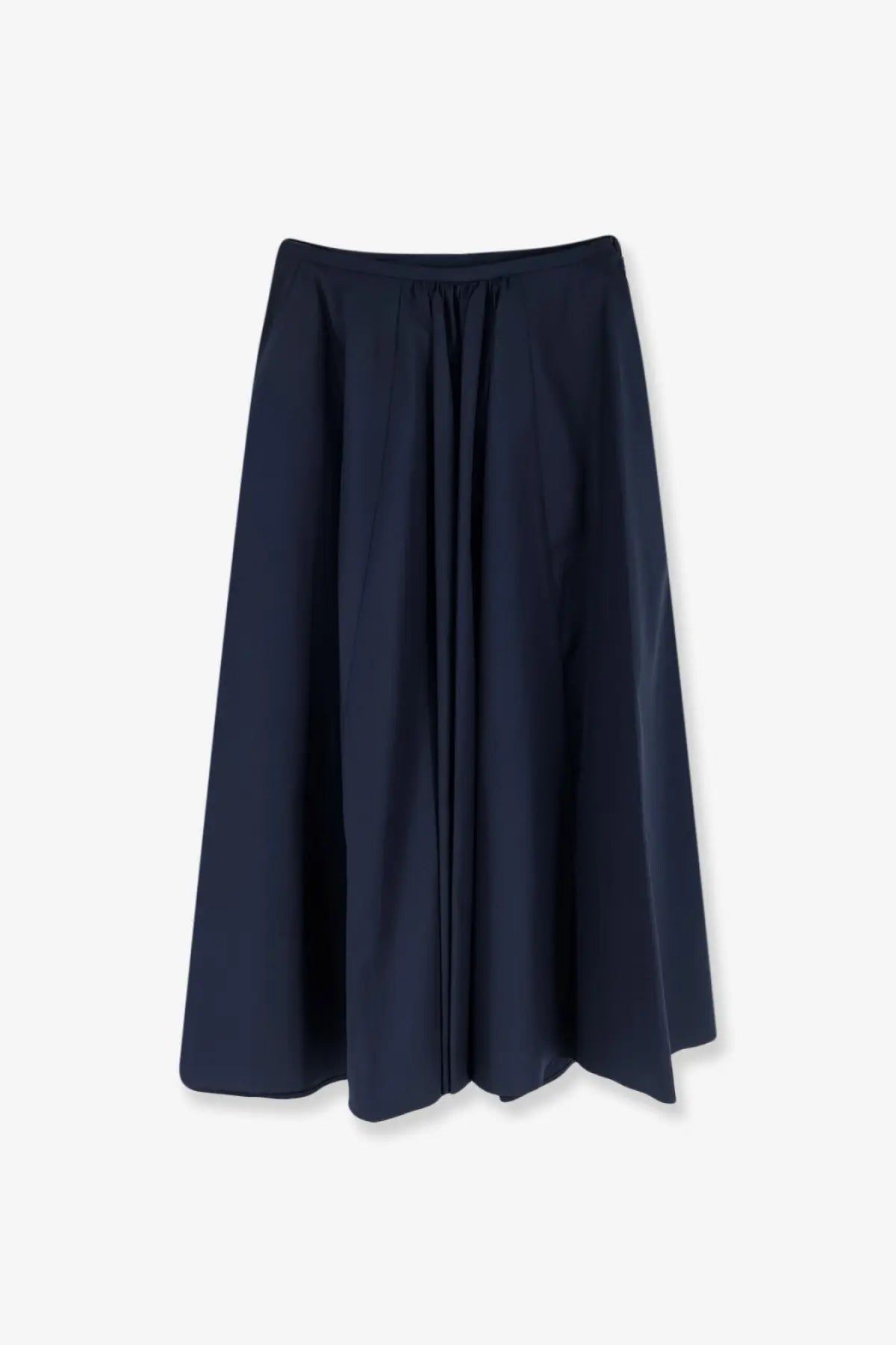 Aspesi women’s long cotton skirt in navy blue with pleated midi design and elastic waistband for comfortable wear