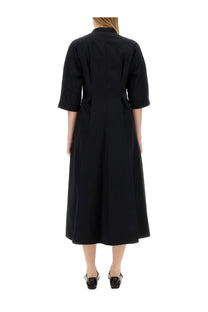 Aspesi women’s long dress black tailored midi dress with three-quarter sleeves and cinched waist