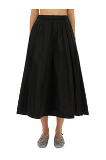 Aspesi women’s mia skirt black pleated midi skirt with smooth shiny fabric and elastic waistband