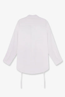 Aspesi women’s oversize white cotton shirt with long sleeves relaxed fit and drawstring ties at the hem