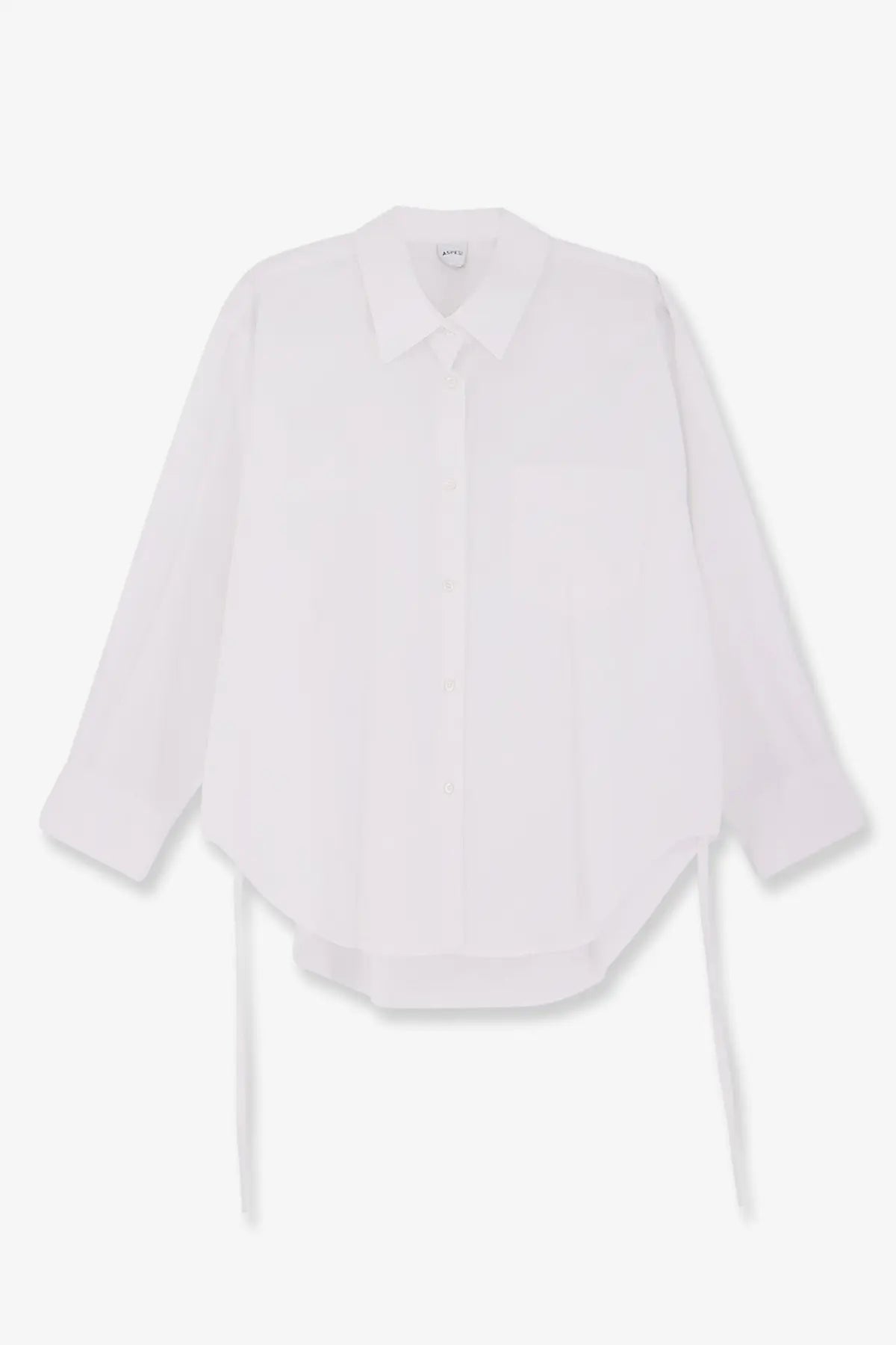 Aspesi women’s oversize white cotton shirt featuring a relaxed fit and asymmetrical hemline front view