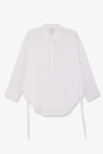Aspesi women’s oversize white cotton shirt featuring a relaxed fit and asymmetrical hemline front view