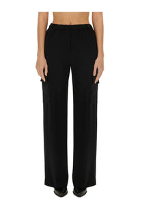 Aspesi women’s black wide-leg trousers with elastic waistband and side pockets for comfortable wear