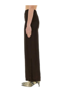 Aspesi women’s brown wide-leg pants with high-waisted elastic waistband and central front slit
