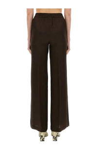 Aspesi women’s brown satin wide-leg pants with elastic waistband mod0187 for comfortable stylish wear