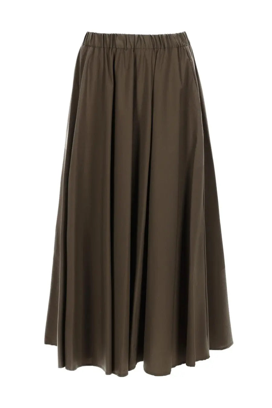 Aspesi women’s poplin midi skirt in olive green with elastic waistband smooth lightweight fabric