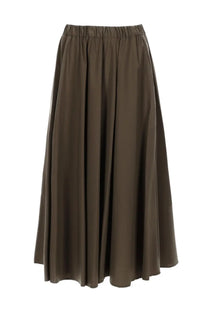 Aspesi women’s poplin midi skirt in olive green with elastic waistband smooth lightweight fabric