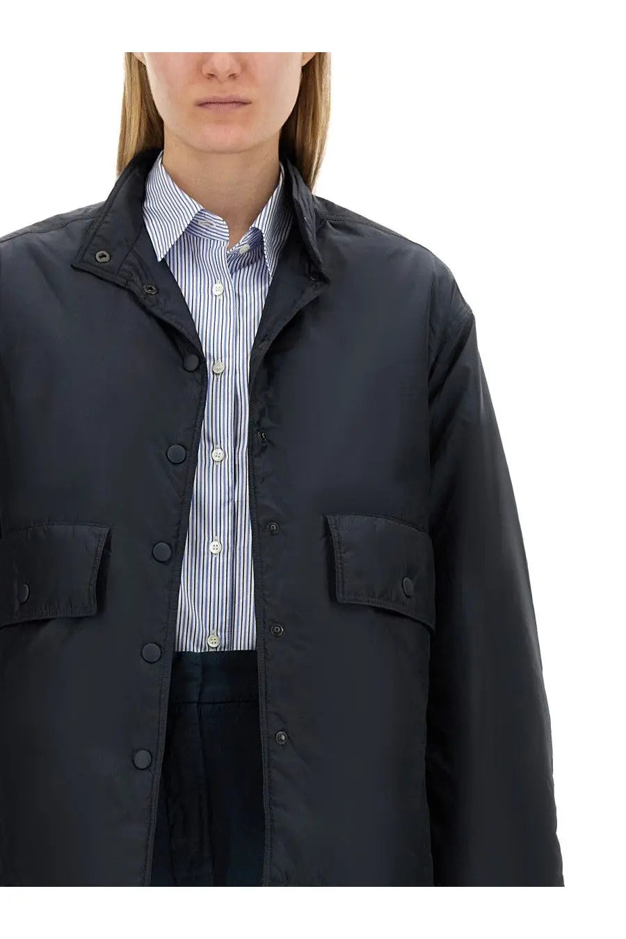 Black utility-style jacket with button closures and flap pockets from aspesi women’s shirt alisha blue collection