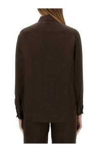 Aspesi women’s dark brown silk blouse with classic collar and long sleeves in model mod5489 brown style