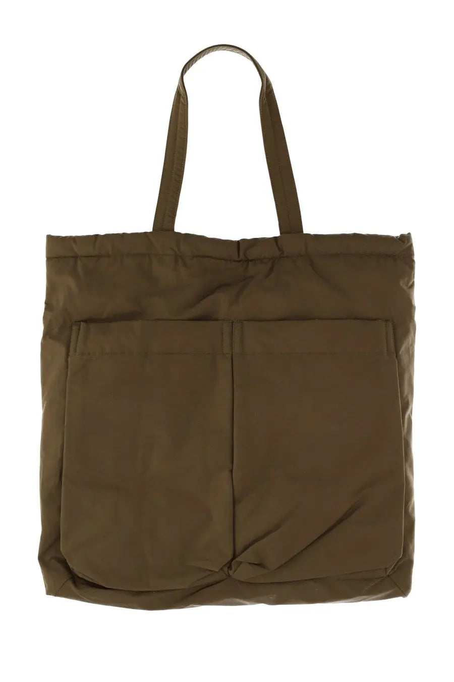 Brown canvas tote bag with two front pockets and sturdy handles from Aspesi womens shopper bag green collection
